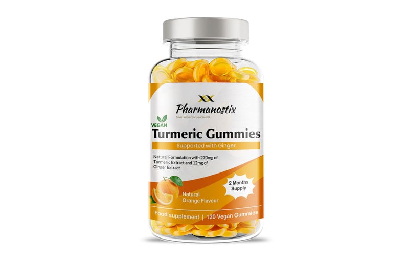 Pharmanostix Turmeric Curcumin with Ginger Vegan Gummies - Natural Orange Flavour - Delicious Daily High Strength Gummy for Adults - 13500MG Turmeric Gummies Per Daily Serving (120 Gummies)